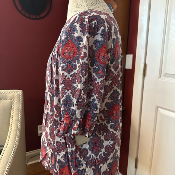 Lucky Brand Ikat Scroll design top shirt blouse size Large L New with tag - Picture 2 of 9